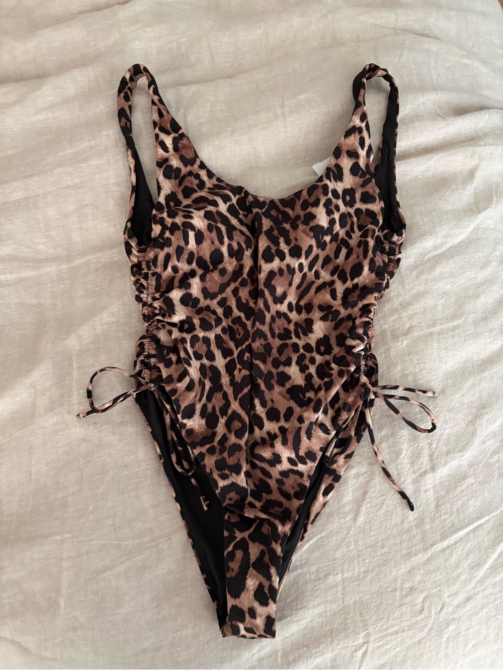 Zara Cheetah Leopard One Piece Swim Bikini Cinched Tie Side